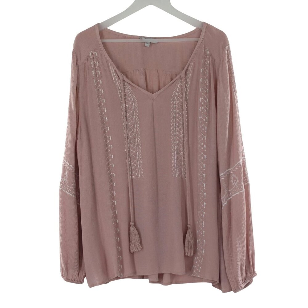 Embroidered V Neck Long Sleeve Boho Style